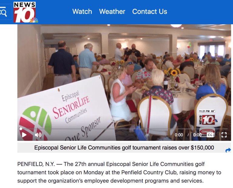 screenshot from the News 10 website about the Episcopal SeniorLife golf tournament